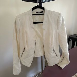 White Collarless Blazer with Zip Details